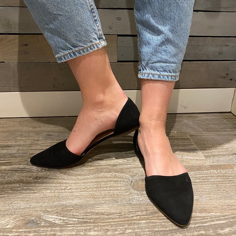 J Crew Pointy Toed Zoe Suede Flats in Black